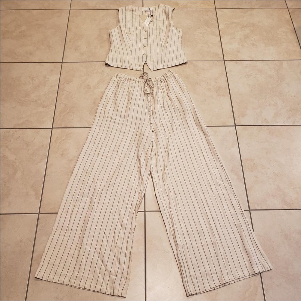 Commense striped sleeves vest and pants set - Picture 3 of 8